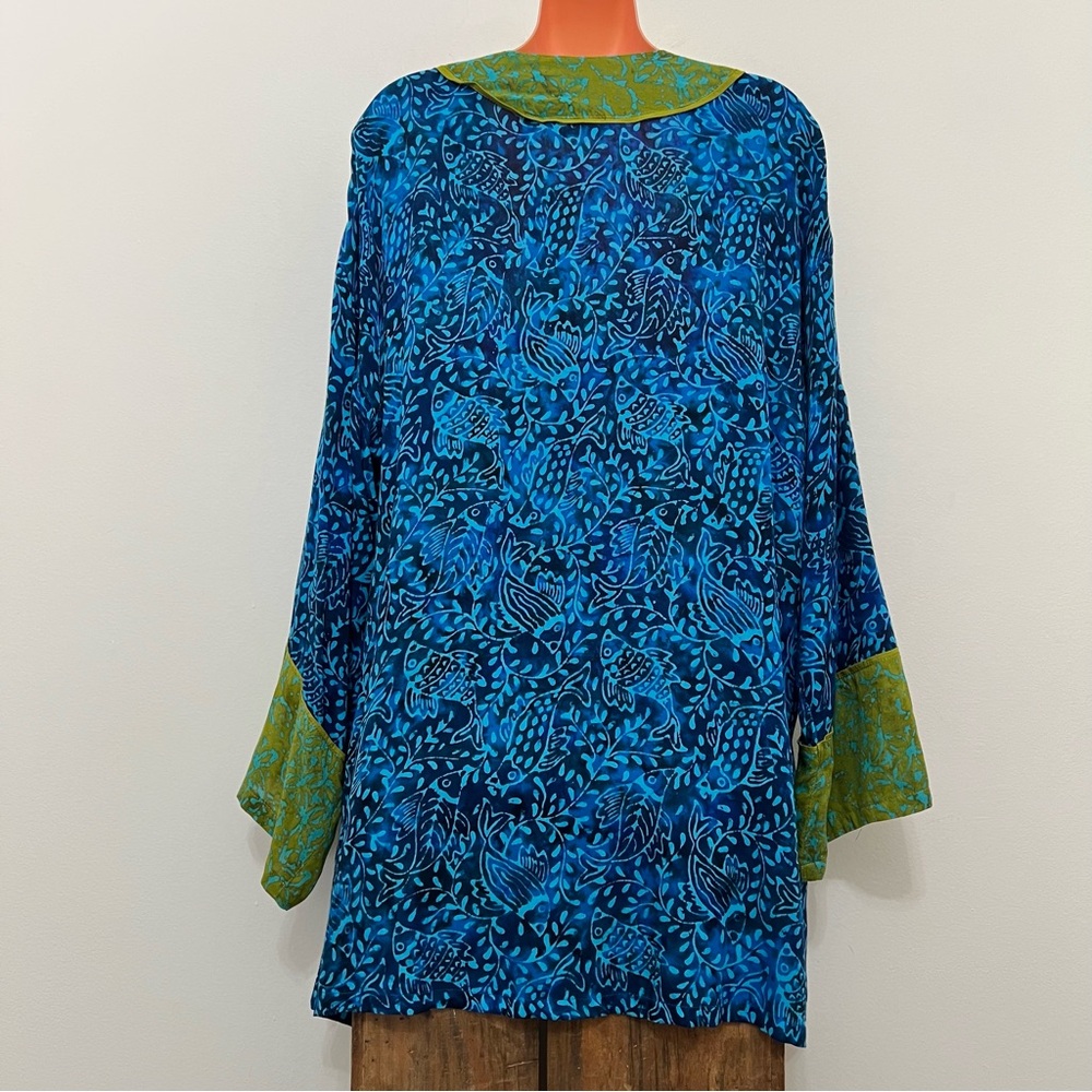 NWT SOFT SURROUNDINGS Islamorada Blue Green Koi Fish Open Cardigan Boho Resort - Picture 6 of 9